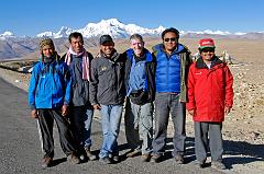 
Here is my 2010 crew on the Tong La with Shishapangma behind: cook Pemba Rinjii, cooks helper Pasang, Tibetan guide Ngawang, Jerome Ryan, Tibetan driver Pemba, and Nepalese guide Gyan Tamang.
